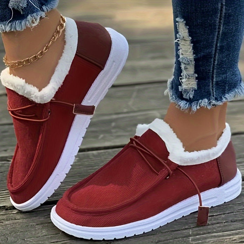 Simple Canvas Shoes, Plush Lined Low Top Outdoor Shoes