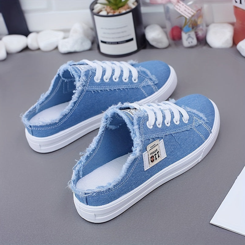 Solid Color Canvas Shoes, Slip On Non-slip Casual Slides