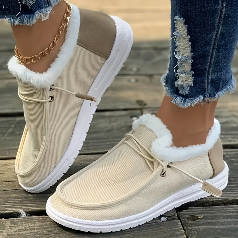 Simple Canvas Shoes, Plush Lined Low Top Outdoor Shoes
